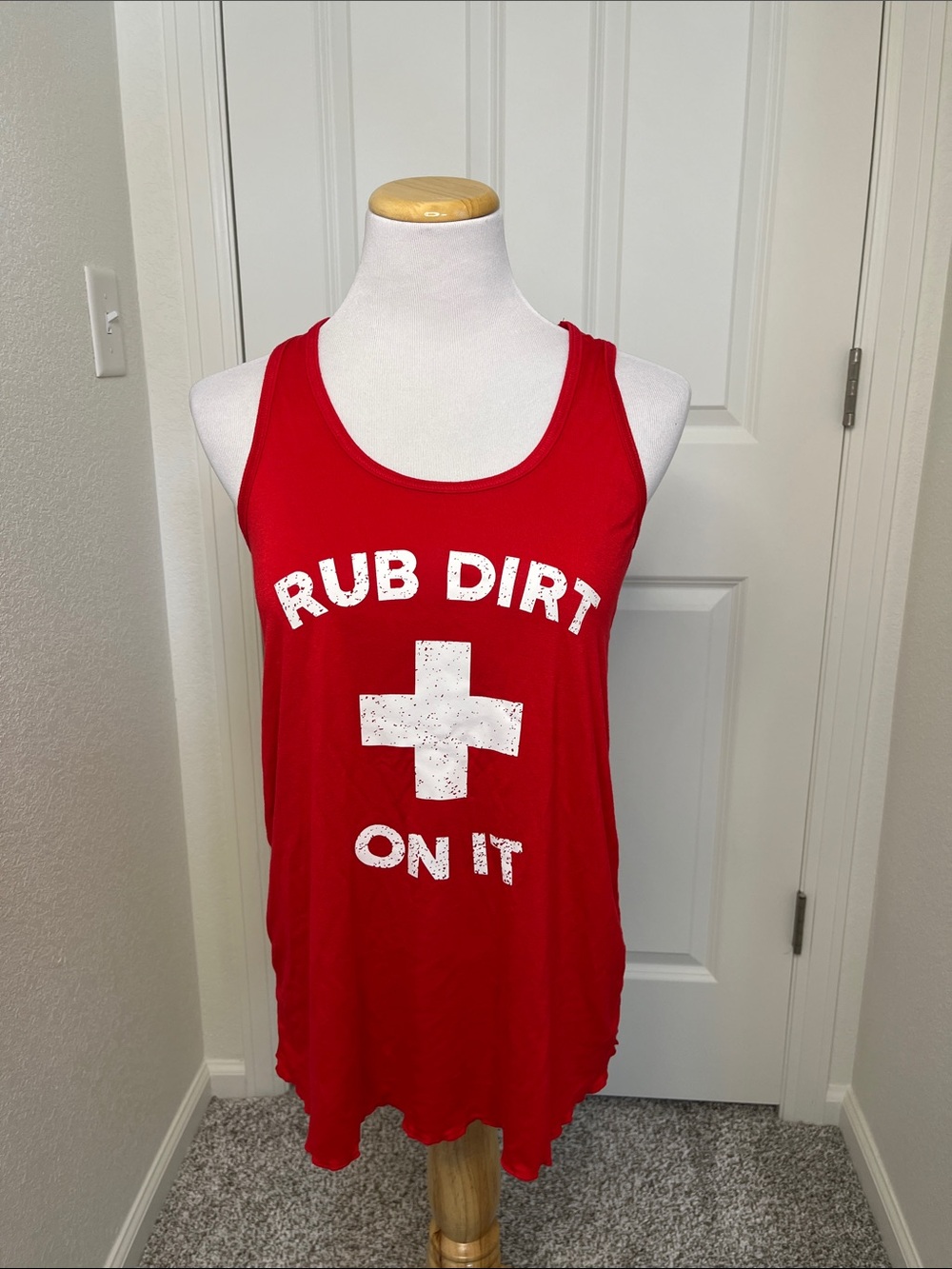 Baseballism Rub Dirt On It Red Baseball Tank Top Large